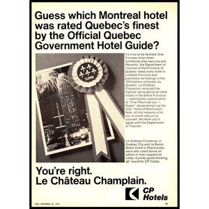 1970 CP Hotels Le Chateau Champlain Montreal Vintage Print Ad Canadian Pacific